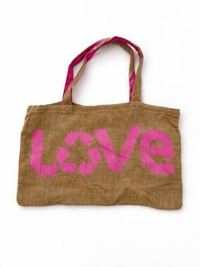 NWOT American Eagle Love Recycle Jute Tote Bag Pink Graphic Eco Beach summer